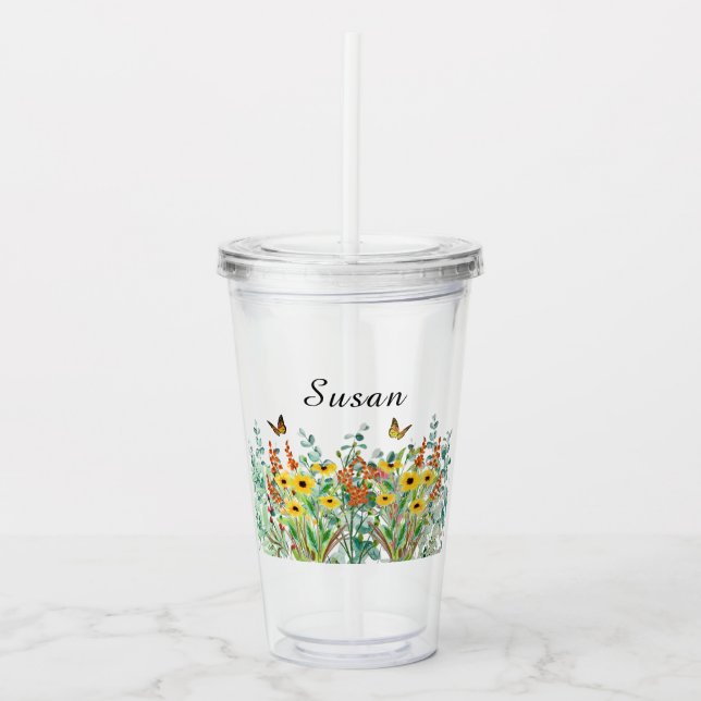Vaso Acrílico Flores de jardín de mariposa personalizadas (Anverso)