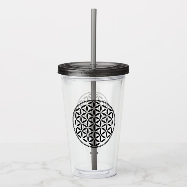 Vaso Acrílico FLORES DE LA VIDA - Símbolo sagrado de geometría c (Anverso)