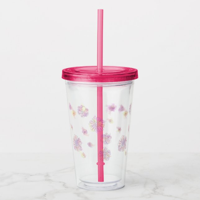 Vaso Acrílico Flores de primavera acuarela Tumbler acrílico (Anverso)