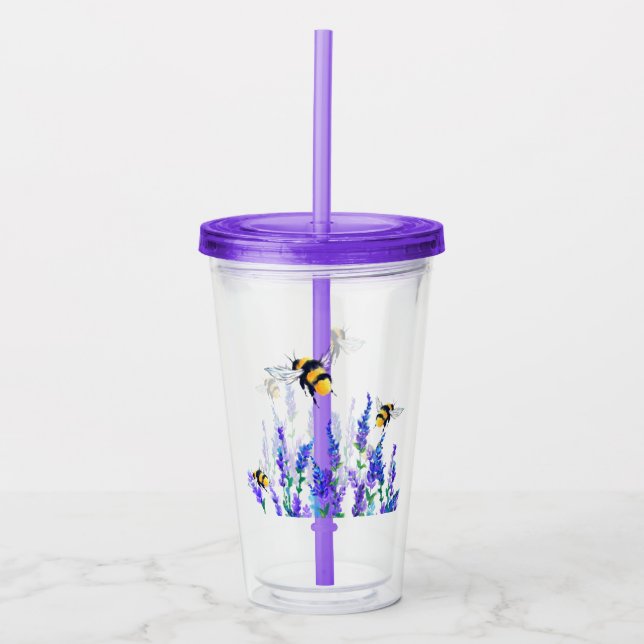 Vaso Acrílico Flores de primavera y abejas Tumbler acrílico (Anverso)