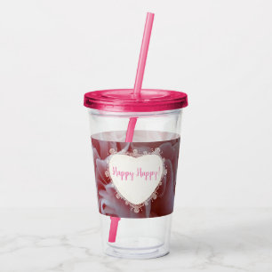 Vaso Acrílico Flores de terciopelo rosa Mallow