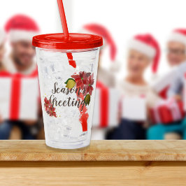 Vaso Acrílico Flores festivas rojas de la temporada de navidades