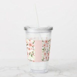 Vaso Acrílico Flores rosadas