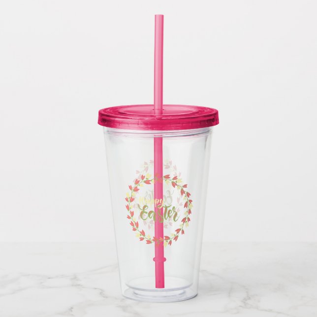 Vaso Acrílico Flores y flores de Pascua (Anverso)