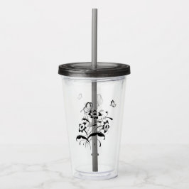 Vaso Acrílico Flores y mariposas