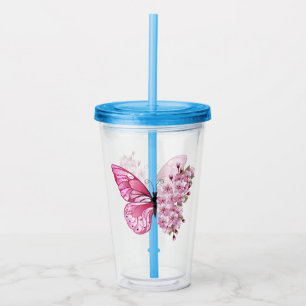 Vaso Acrílico Flower Butterfly with Pink Sakura