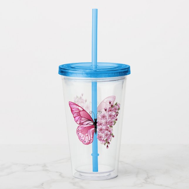 Vaso Acrílico Flower Butterfly with Pink Sakura (Anverso)