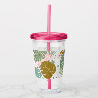 Vaso Acrílico Foliage Tropical - Monstera Y Patrón De Hojas De P