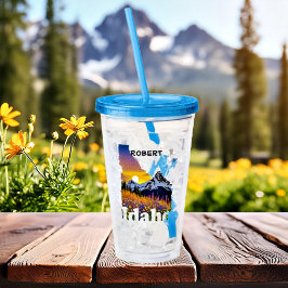 Vaso Acrílico Forma de Idaho con montaña y flores silvestres