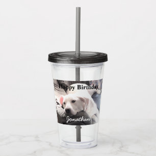 Vaso Acrílico Foto de perro blanco tierno con mejor amigo papá