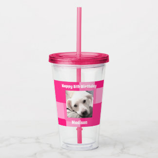 Vaso Acrílico Foto de perro lindo 5 cumpleaños Rosa