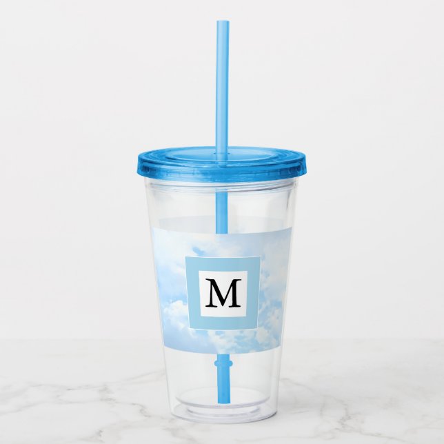 Vaso Acrílico Foto de Soft Blue Sky Personalizado Single Inicial (Anverso)