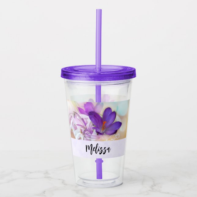 Vaso Acrílico Foto de un crocus de Primavera Púrpura de Bonito (Anverso)
