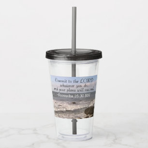 Vaso Acrílico Foto de Wavy Ocean Shore Proverbs Biblia Verse Sea