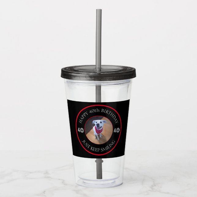 Vaso Acrílico Foto del cumpleaños 40 del perro morado negro y ro (Anverso)