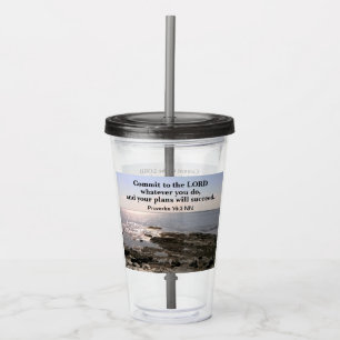 Vaso Acrílico Foto del Océano Atlántico con verso de éxito bíbli