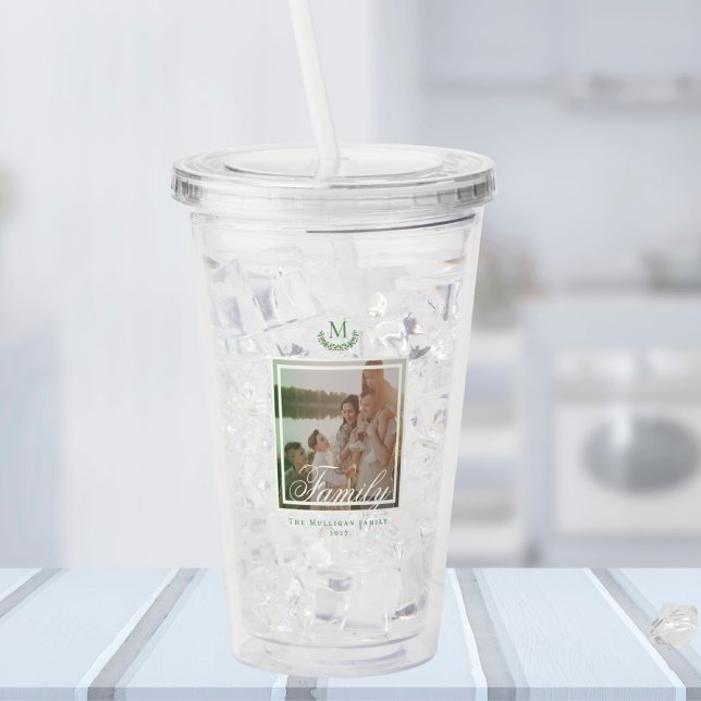Vaso Acrílico Foto familiar Tumbler Monograma Wreath (Subido por el creador)
