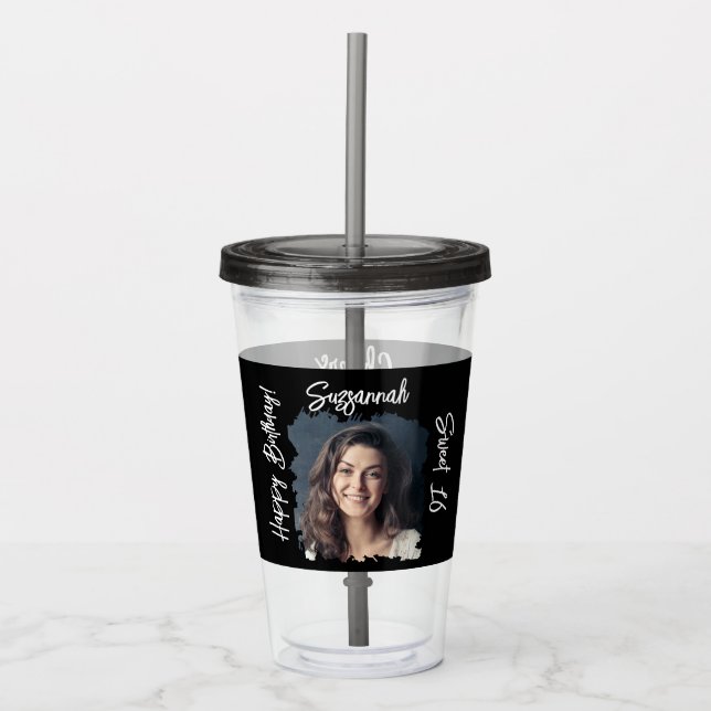 Vaso Acrílico Foto personalizado 16º Feliz Cumpleaños Personaliz (Anverso)