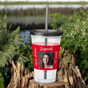 Vaso Acrílico Foto personalizado 16º Feliz Cumpleaños Rojo Perso