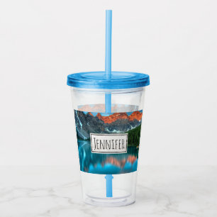 Vaso Acrílico Fotografía de paisaje montañoso y lago escénico