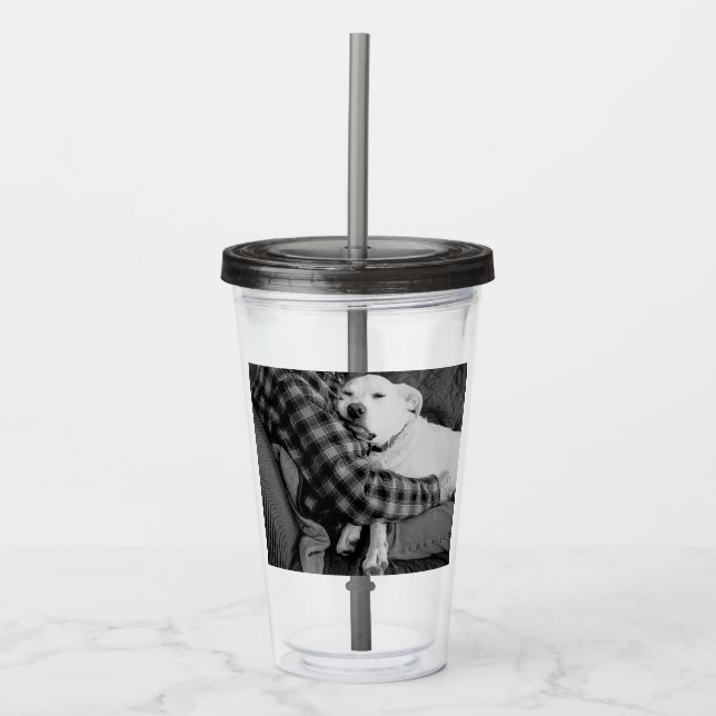 Vaso Acrílico Fotografía en blanco y negro de perro peleándose c (Anverso)