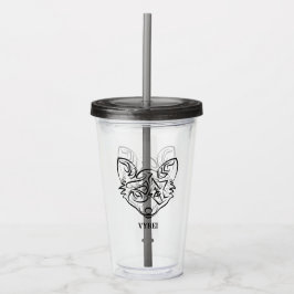 Vaso Acrílico Fox tribal negra y blanca