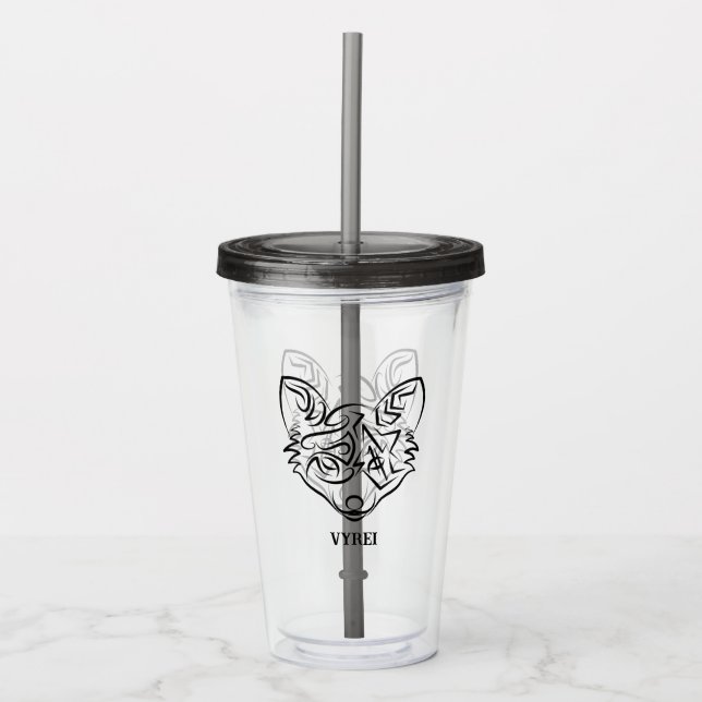 Vaso Acrílico Fox tribal negra y blanca (Anverso)