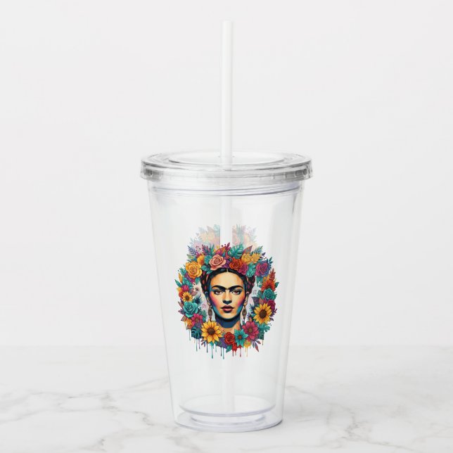 Vaso Acrílico Frida Kahlo (Anverso)
