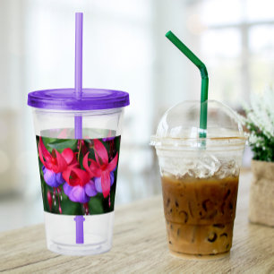Vaso Acrílico Fuchsia púrpura con floral Sepúlceras rosas