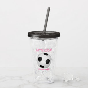 Vaso Acrílico Fun Girly Fútbol Personalizado Fiesta de Cumpleaño