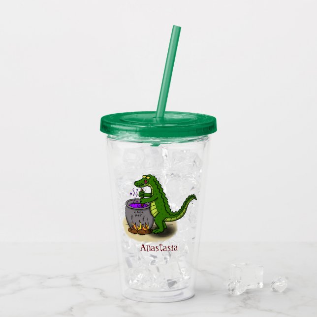 Vaso Acrílico Fundido personalizado de cocina de caimanes verdes (Reverso (hielo))