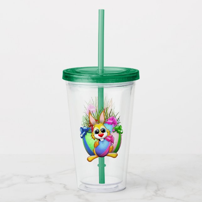 Vaso Acrílico Funny Bunny biting an Easter Egg (Anverso)