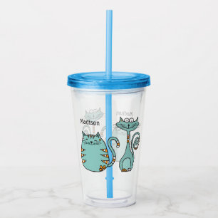 Vaso Acrílico Funny Cats nombre personalizado tumblers