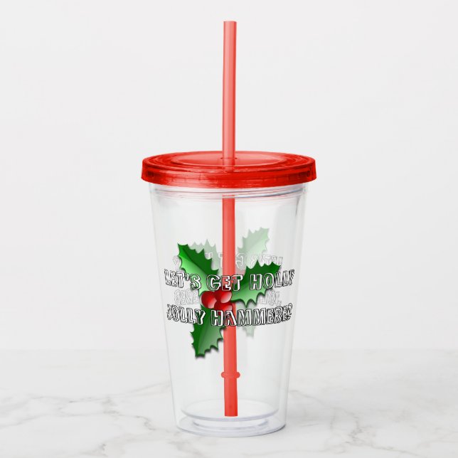 Vaso Acrílico Funny Holly Jolly Red Berries Green Leyes vacacion (Anverso)