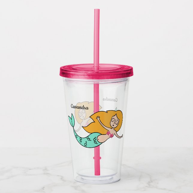 Vaso Acrílico Funny Mermaid nombre personalizado tumblers (Anverso)