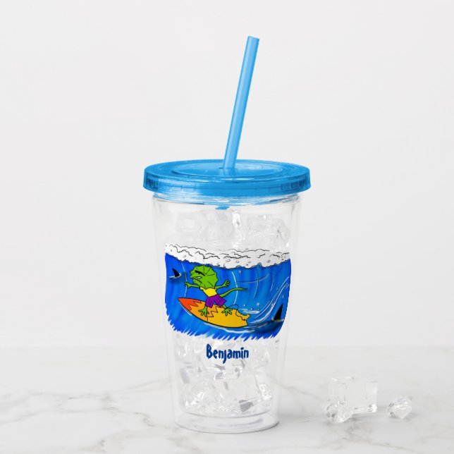 Vaso Acrílico Funny personalizado de surf con lagarto frito (Reverso (hielo))