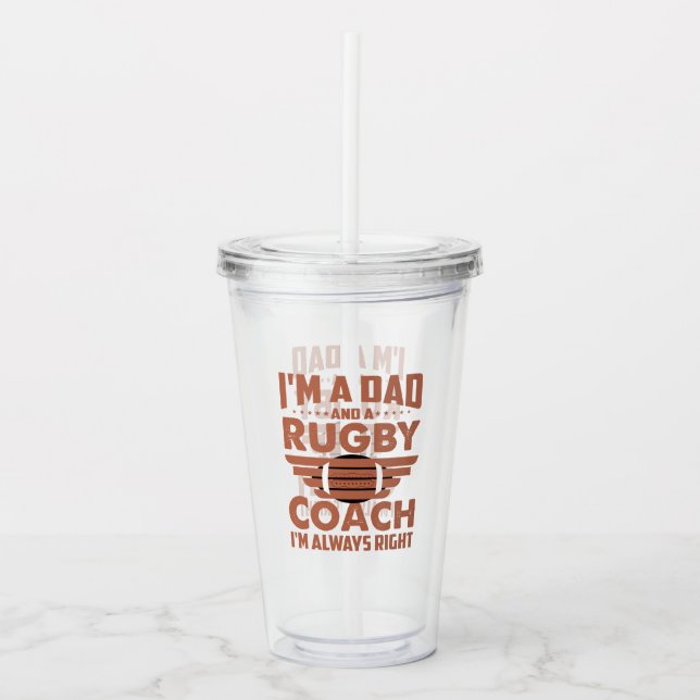 Vaso Acrílico Funny Rugby Dad y Rugby Coach (Anverso)