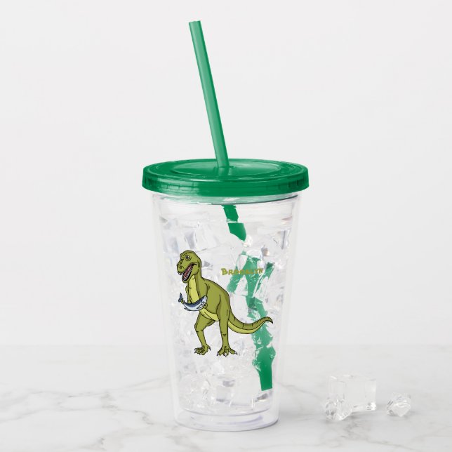 Vaso Acrílico Funny T rex dinosaur ilustracion (Anverso (hielo))