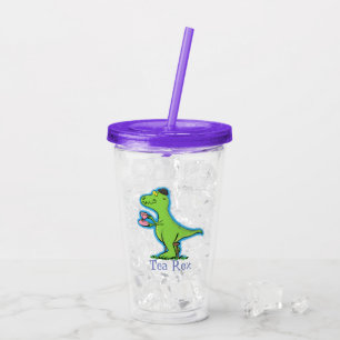 Vaso Acrílico Funny T rex dinosaur tomando té personalizado