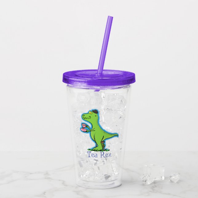 Vaso Acrílico Funny T rex dinosaur tomando té personalizado (Reverso (hielo))