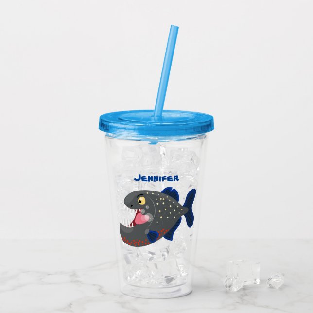 Vaso Acrílico Furioso ilustracion personalizado de piranha (Reverso (hielo))