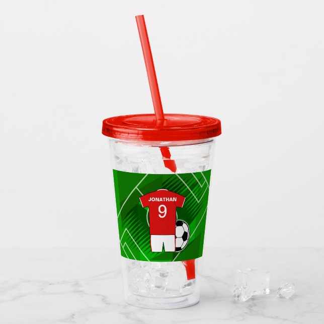 Vaso Acrílico Fútbol personalizado Jersey rojo y blanco (Anverso (hielo))