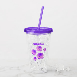 Vaso Acrílico Gallito rosa morado kawaii personalizado