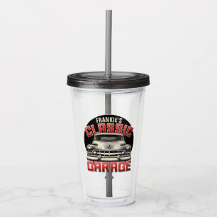 Vaso Acrílico Garage de coches clásicos personalizado con nombre
