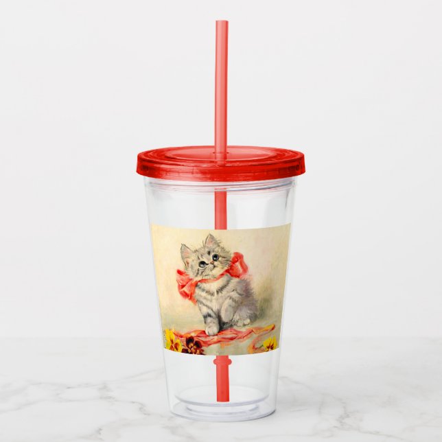 Vaso Acrílico Gatito con cinta roja (Anverso)