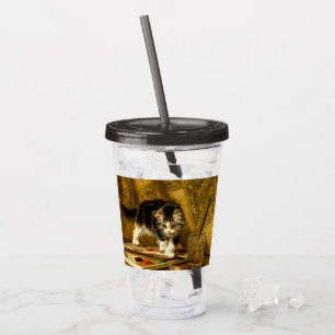 Vaso Acrílico Gatito con pintura y brochas