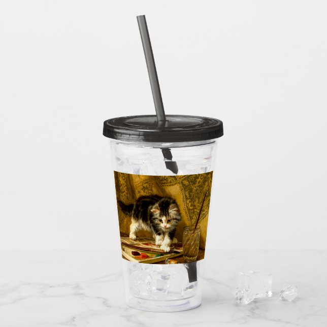 Vaso Acrílico Gatito con pintura y brochas (Anverso (hielo))