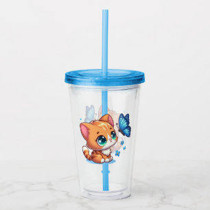 Vaso Acrílico Gatito/Gato lindo & mariposa