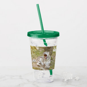 Vaso Acrílico gatito y monograma del leopardo de las nieves del