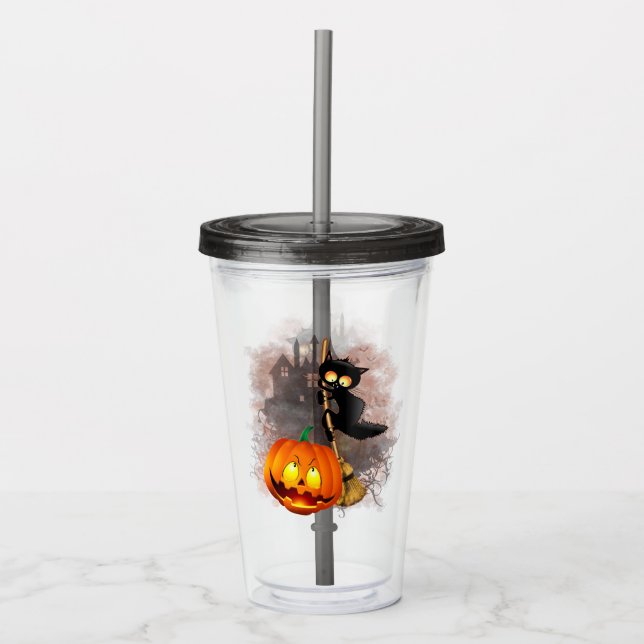 Vaso Acrílico Gato asustado por un personaje de Halloween divert (Anverso)